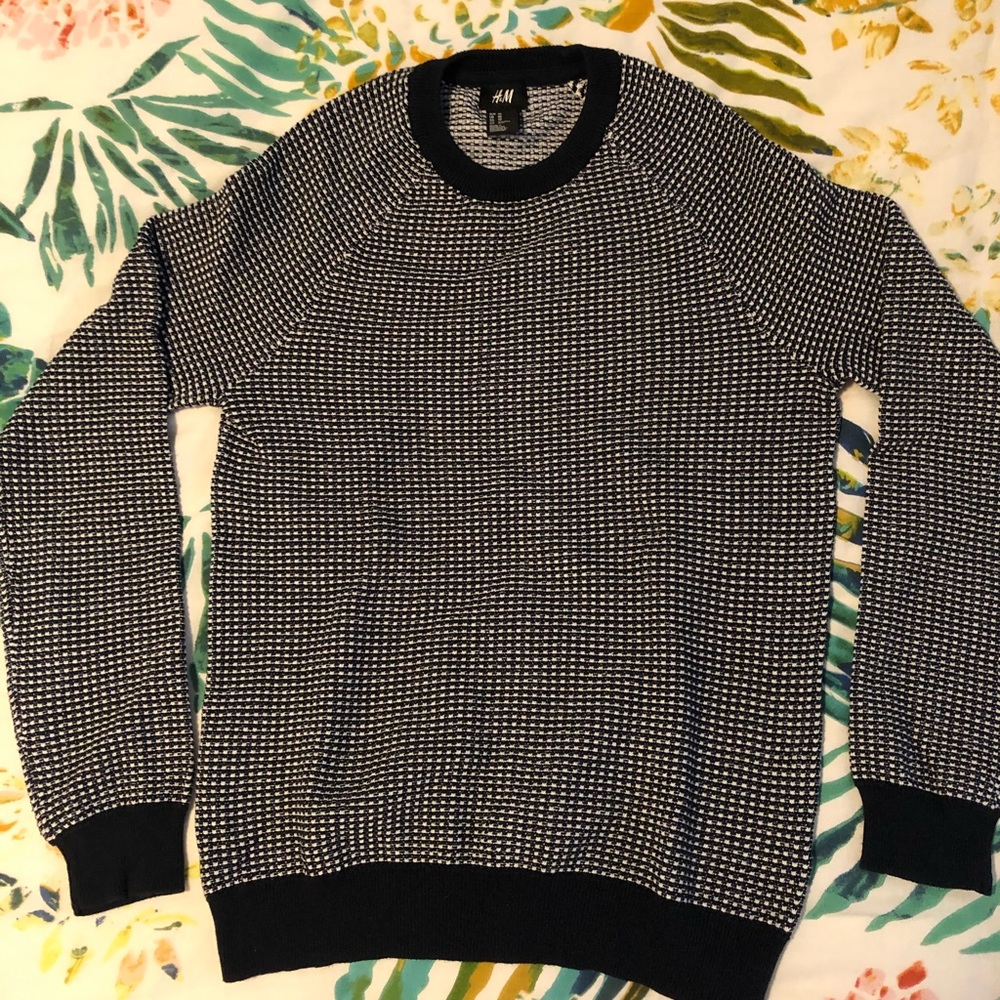 Navy and White Crew Neck Sweater
